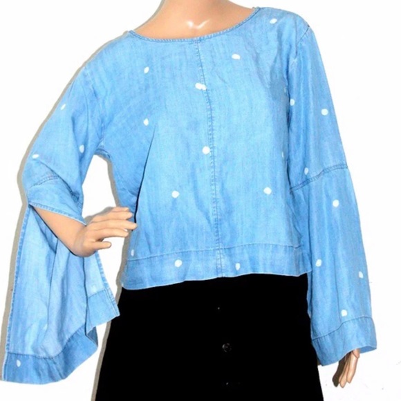 Anthropologie Cloth & Stone Polka Dot Chambray Tie Back Top Medium - Picture 6 of 7